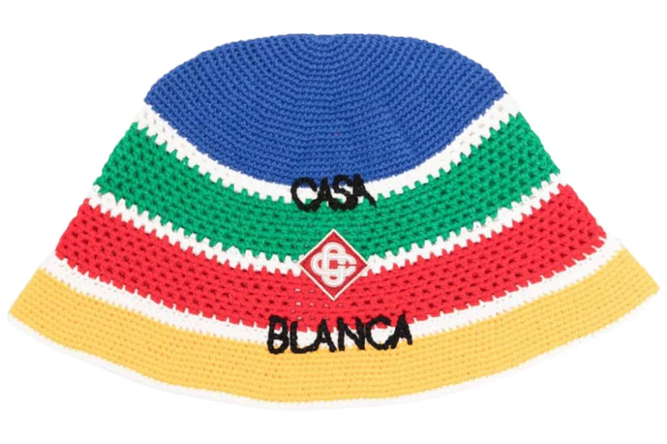 Casablanca Striped CrochetKnit Bucket Hat Royal Blue/Multicolour Men's