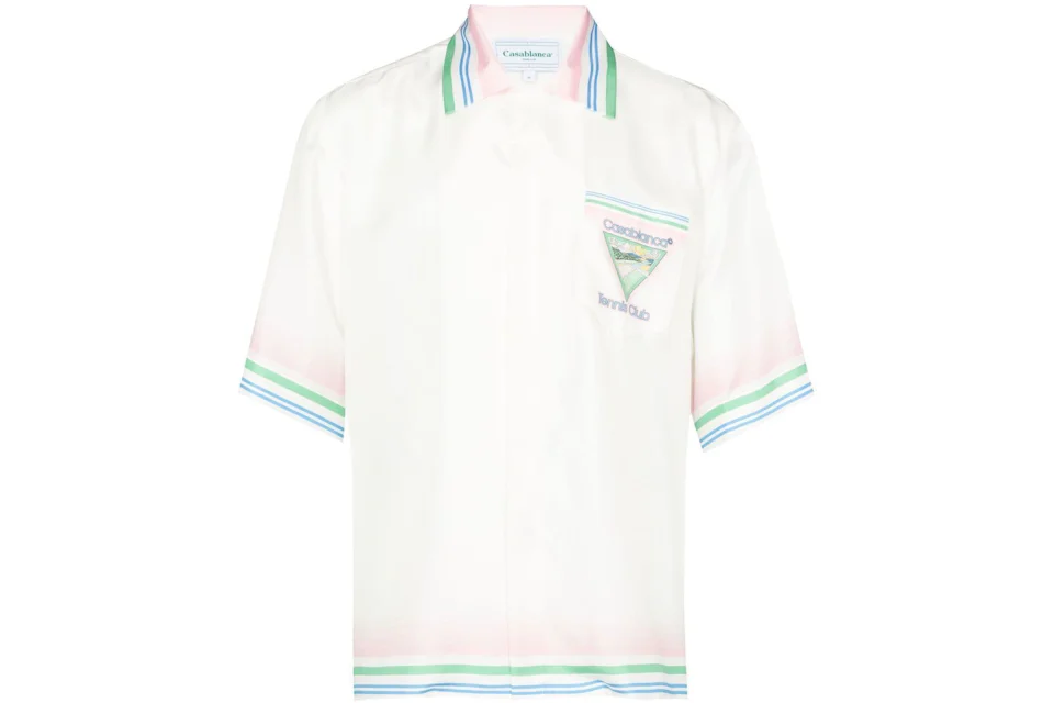 Casablanca Tennis Club Short Sleeve Silk Shirt White