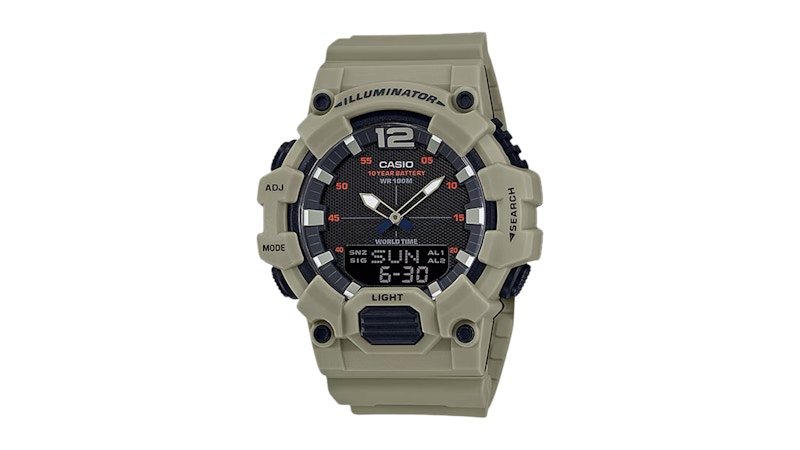Casio Men's HeavyDuty AnalogDigital Watch with Green Accents HDC7003A3V in Rubber