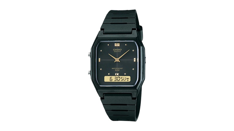 Casio Men’s Analog Digital Watch with Black Dial and Gold Accents AW48HE1AV in Plastic