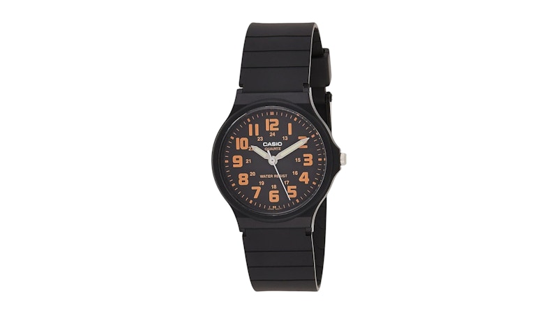 Casio Men’s Black Analog Watch with Black Dial and Orange Accents MQ714BDF in Rubber