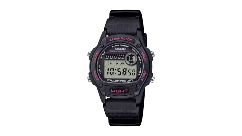Casio Men’s Black Digital Watch with Gray Dial and Pink Accents W220H1A2V in Plastic