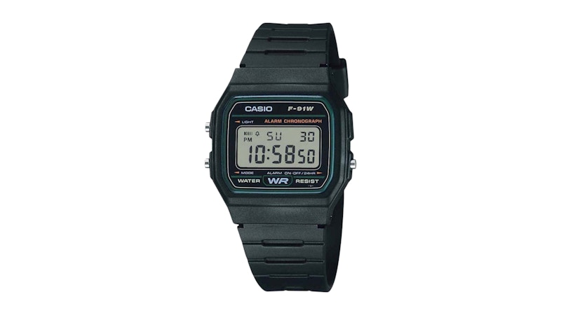 Casio Men’s Black Digital Watch with Green Dial F91W3HDG in Rubber