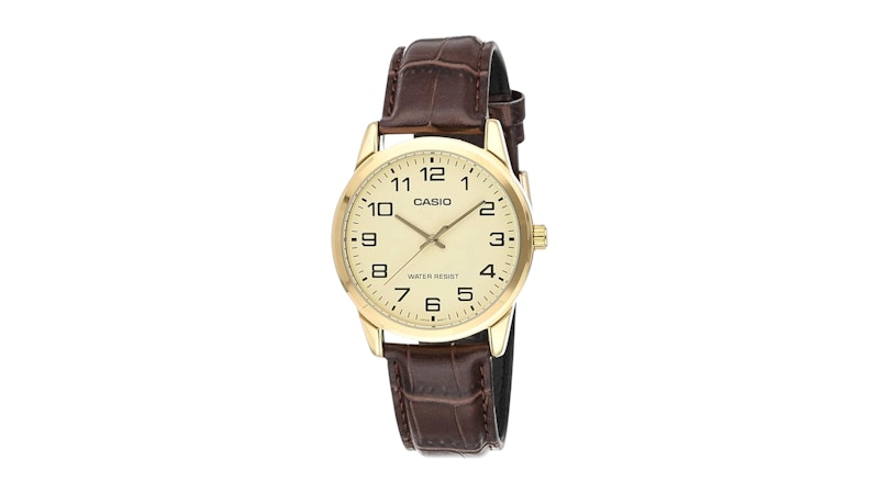 Casio Men’s Gold Analog Watch with Gold Dial MTPV001GL9B in Leather