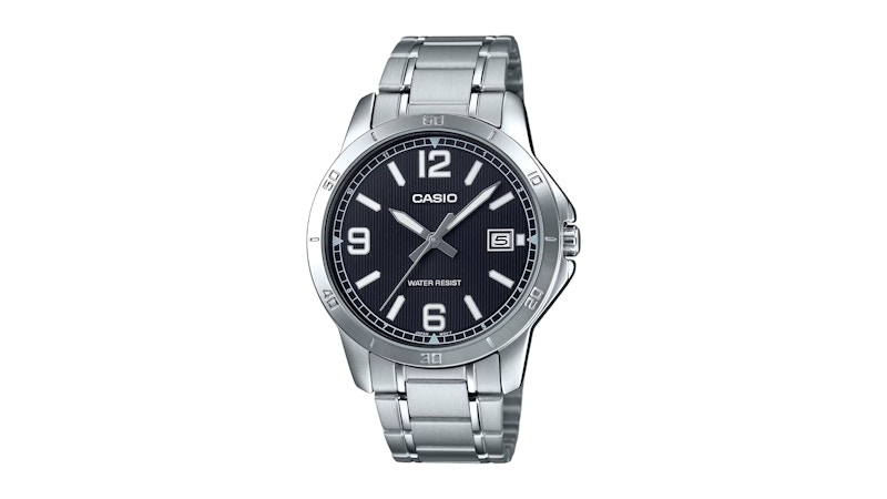 Casio Men’s Silver Watch with Black Dial MTPV004D1B2UDF in Stainless Steel