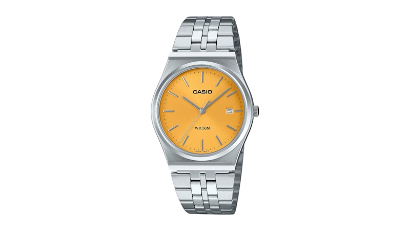 Casio Men’s Watch with Yellow Dial MTPB145D9AVDF in Stainless Steel