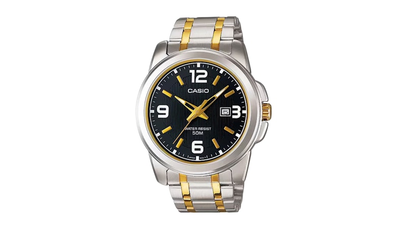 Casio Men’s Two Tone Black Dial Analog Watch MTP1314SG1AV in Stainless Steel