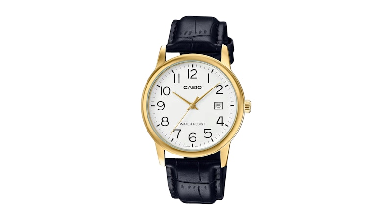 Casio Men’s White Dial GoldTone Analog Watch MTPV002GL7B2UDF in Leather