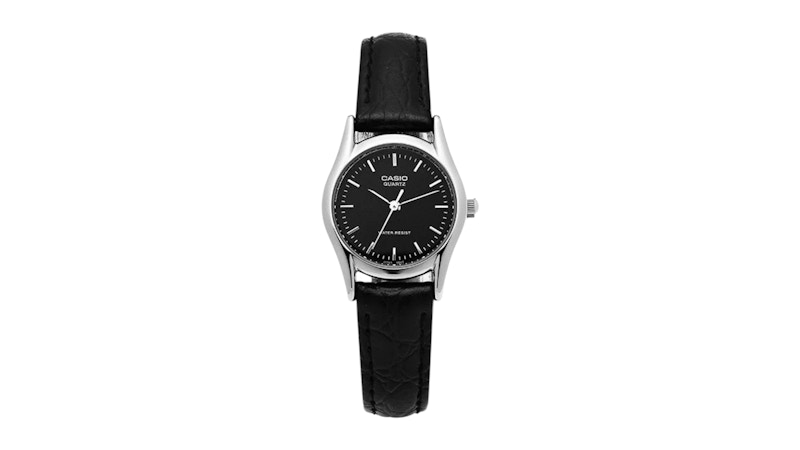 Casio Women’s Black Analog Watch with Black Dial LTP1094E1ARDF in Leather