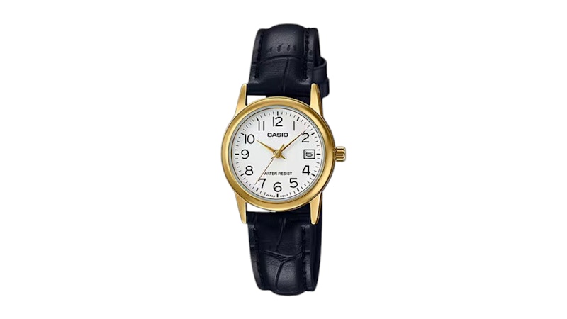 Casio Women’s Gold Watch with White Dial and Black Band LTPV002GL7B2UDF in Leather