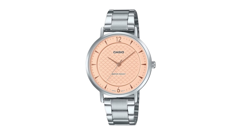 Casio Women’s Silver Watch with Pink Textured Dial LTPVT04D4ADF in Stainless Steel