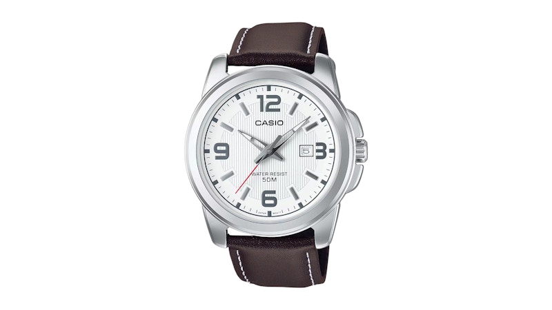 Casio Women’s White Dial Analog Watch with Brown Strap LTP1314L7AV in Leather