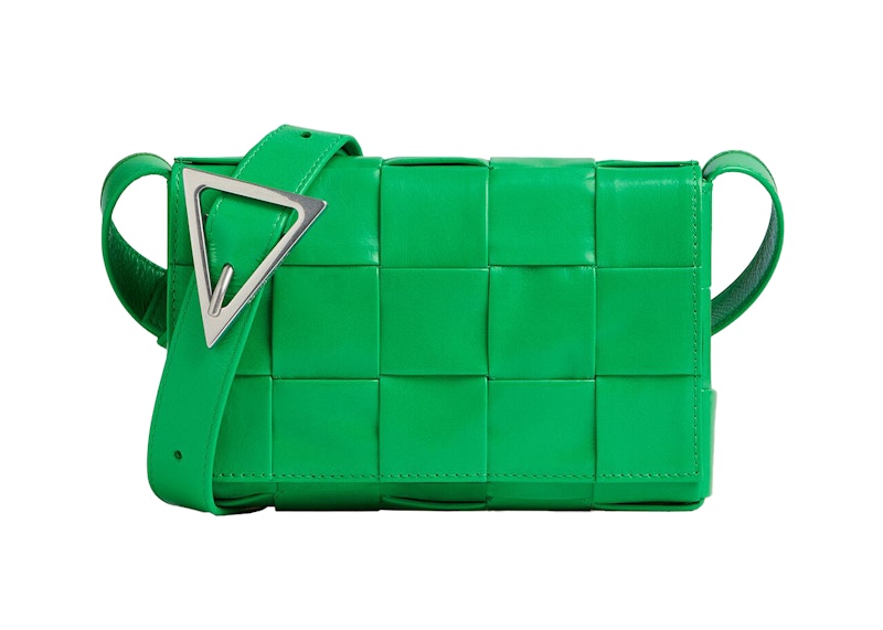 Pre-owned Bottega Veneta Women's Cassette Intreccio Crossbody Bag Small In Parakeet In Green