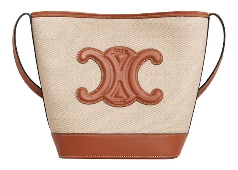 Celine Bucket Cuir Bag Small Triomphe Embroidery Natural Tan in