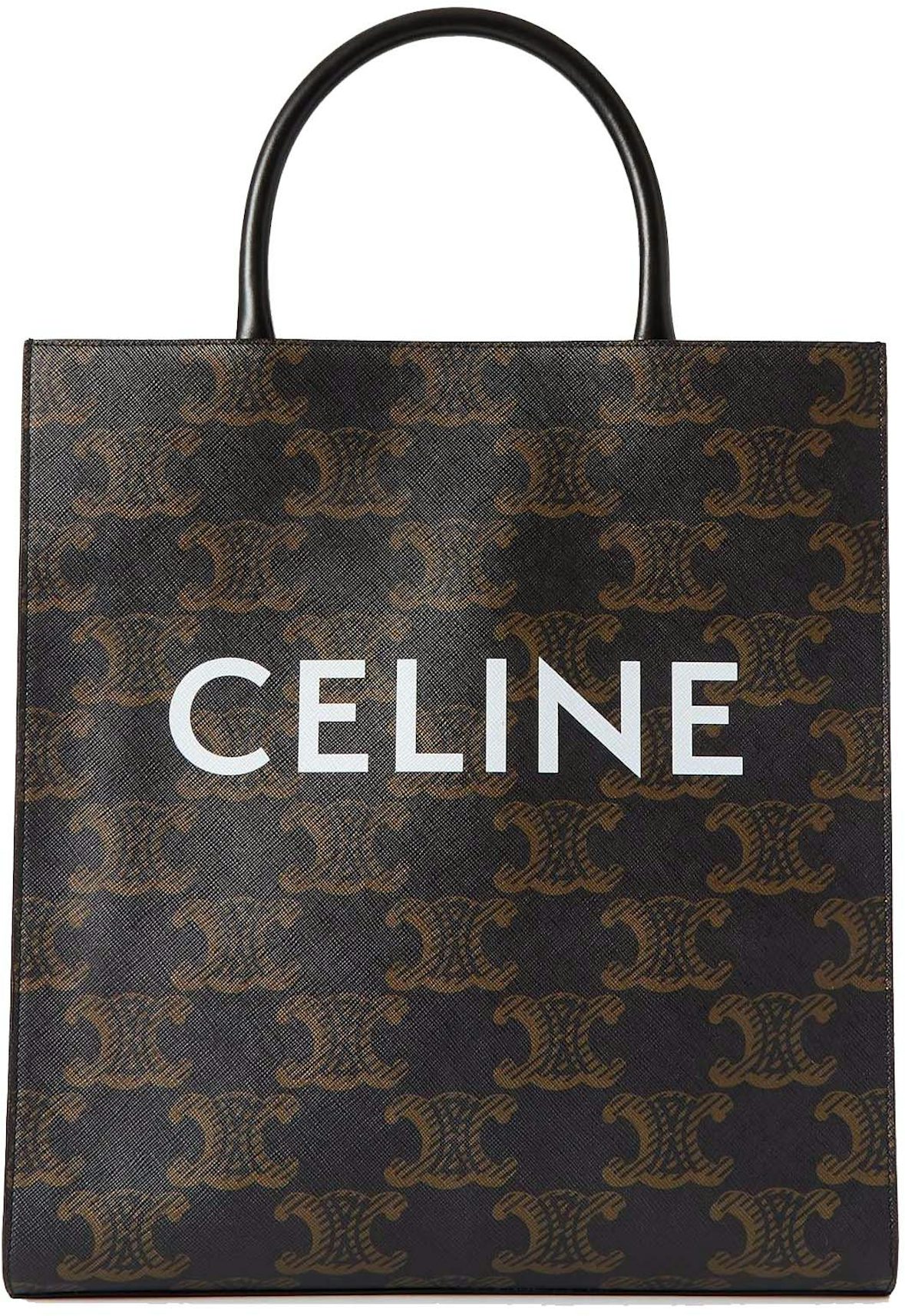 Celine Cabas Triomphe Leather Trimmed Logo-Print Coated Canvas Tote Bag  Brown/White