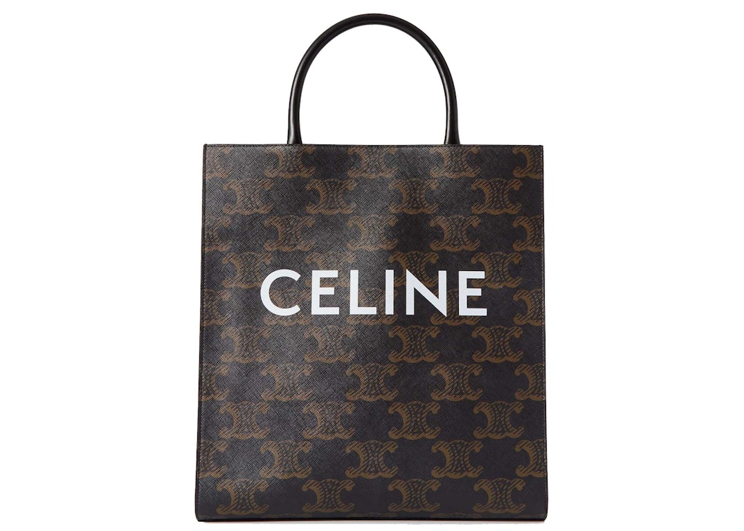 Pre-owned Celine Cabas Triomphe Leather Trimmed Logo-print Coated Canvas Tote Bag Brown/white