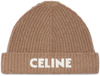 Celine Cashmere Embroidered Knit Beanie Camel