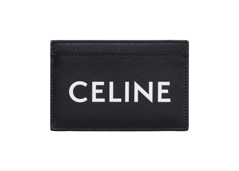【CELINE 】 Logo-Print Leather Cardholder Celine Celine Print Card Holder (2 Slot) Black White in Calf