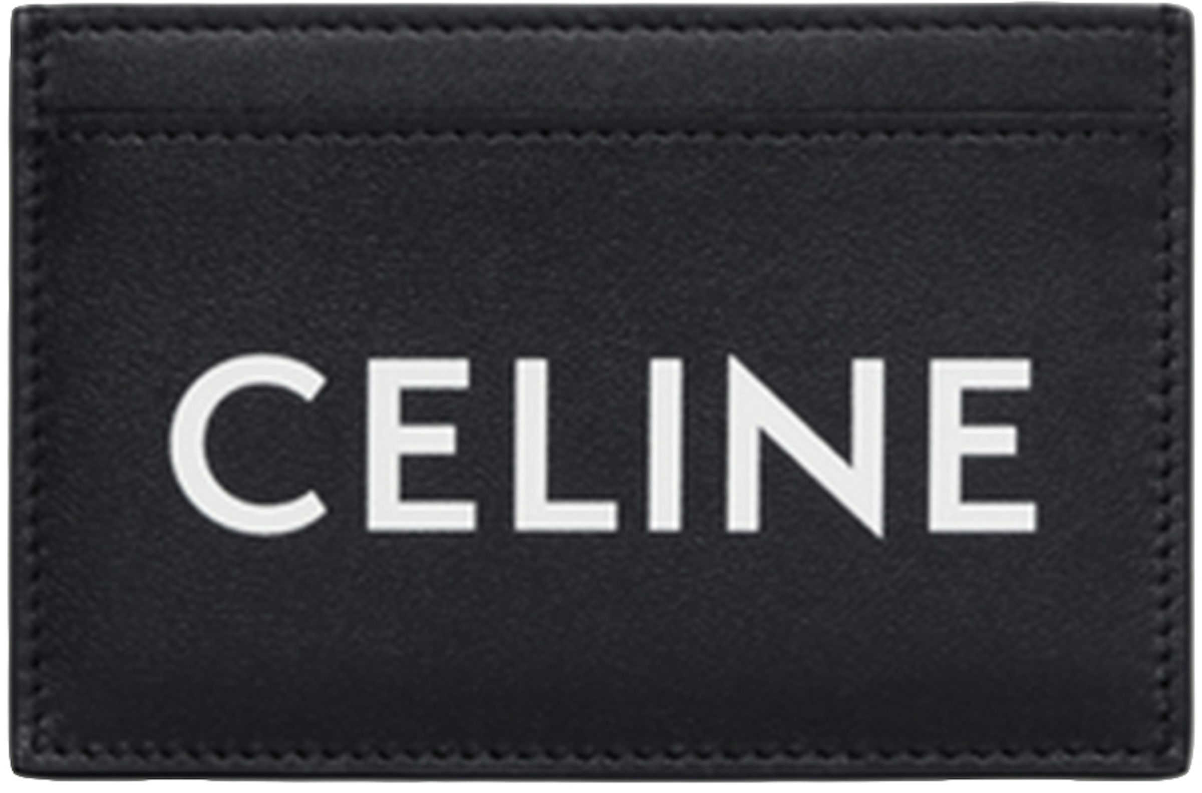 Celine Celine Print Card Holder (2 Slot) Black White in Calf