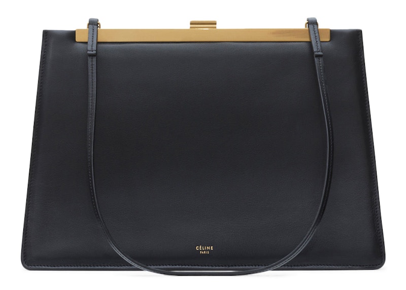 Celine Clasp Calfskin Medium Black in Calfskin with Gold Tone JP