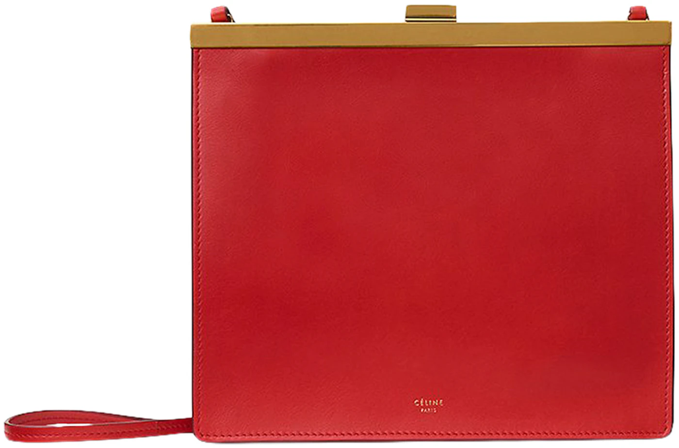 Celine Clasp Shoulder Bag Mini Scarlet in Calfskin Leather with Gold ...