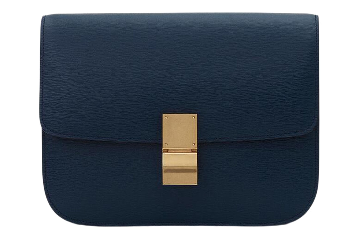 Pre-owned Celine Classic Box In Calfskin Liege Shoulder Bag Medium Abyss Blue