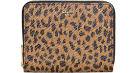 Celine Compact Wallet in Grained Calfskin with Leopard Print Brown/Black