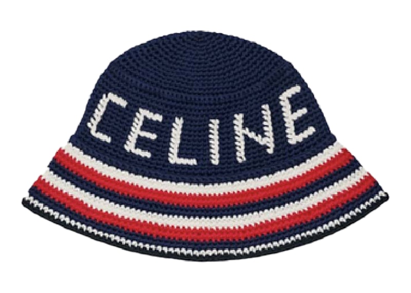 【CELINE】CROCHETED BUCKET HAT Celine Crochet Cotton Bucket Hat Navy - US