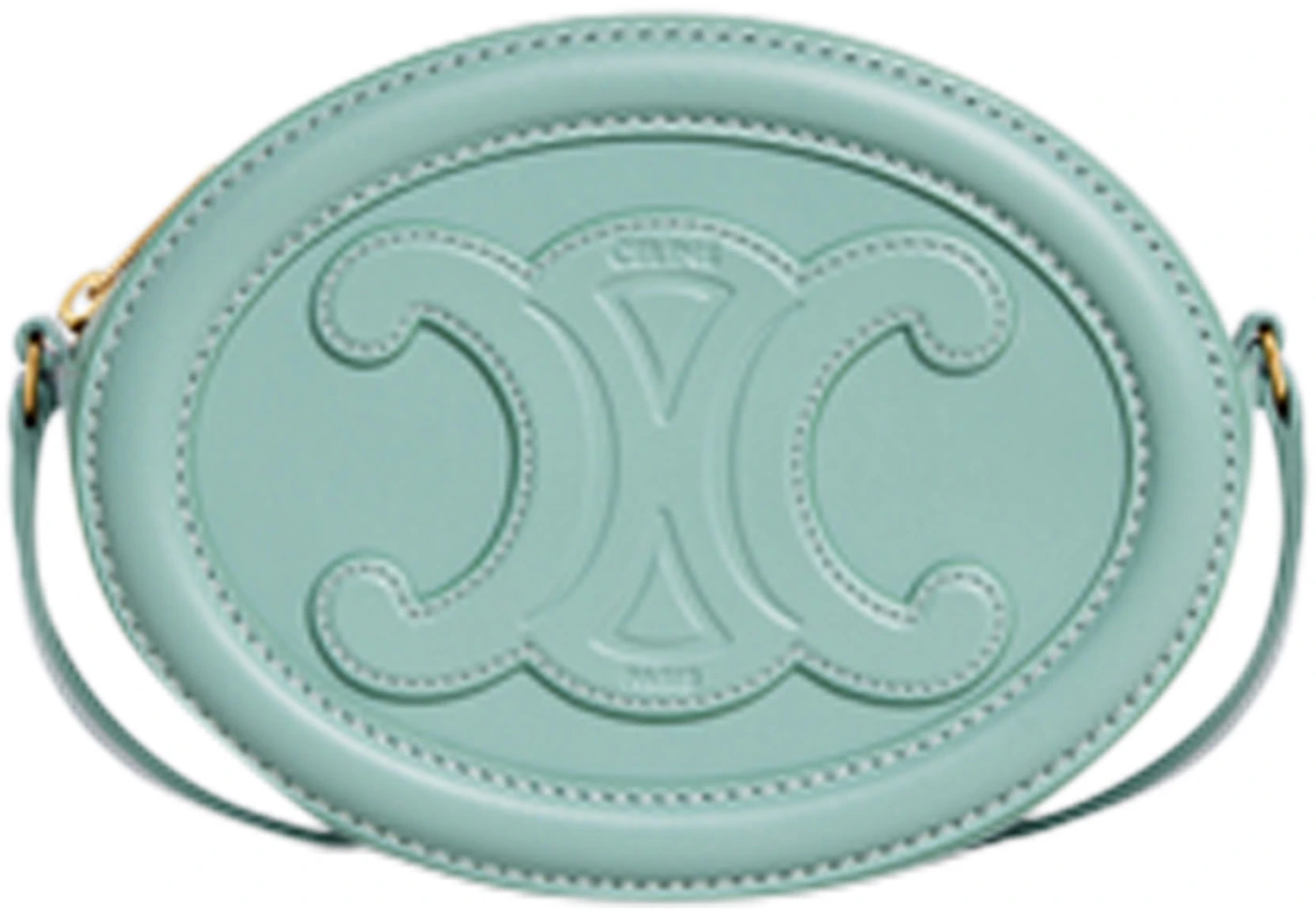 Celine Crossbody Oval Cuir Purse Triomphe Embroidery Ice Mint in