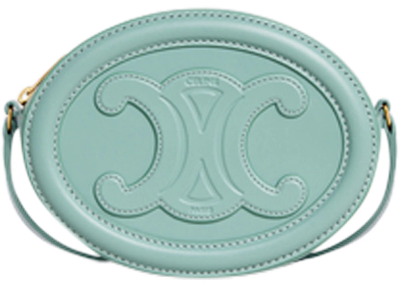 Celine Crossbody Oval Cuir Purse Triomphe Embroidery Ice Mint in Smooth ...