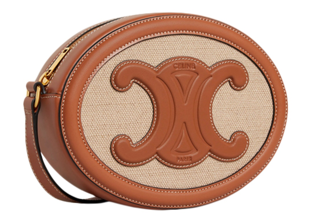Pre-owned Celine Crossbody Oval Cuir Purse Triomphe Embroidery Natural/tan