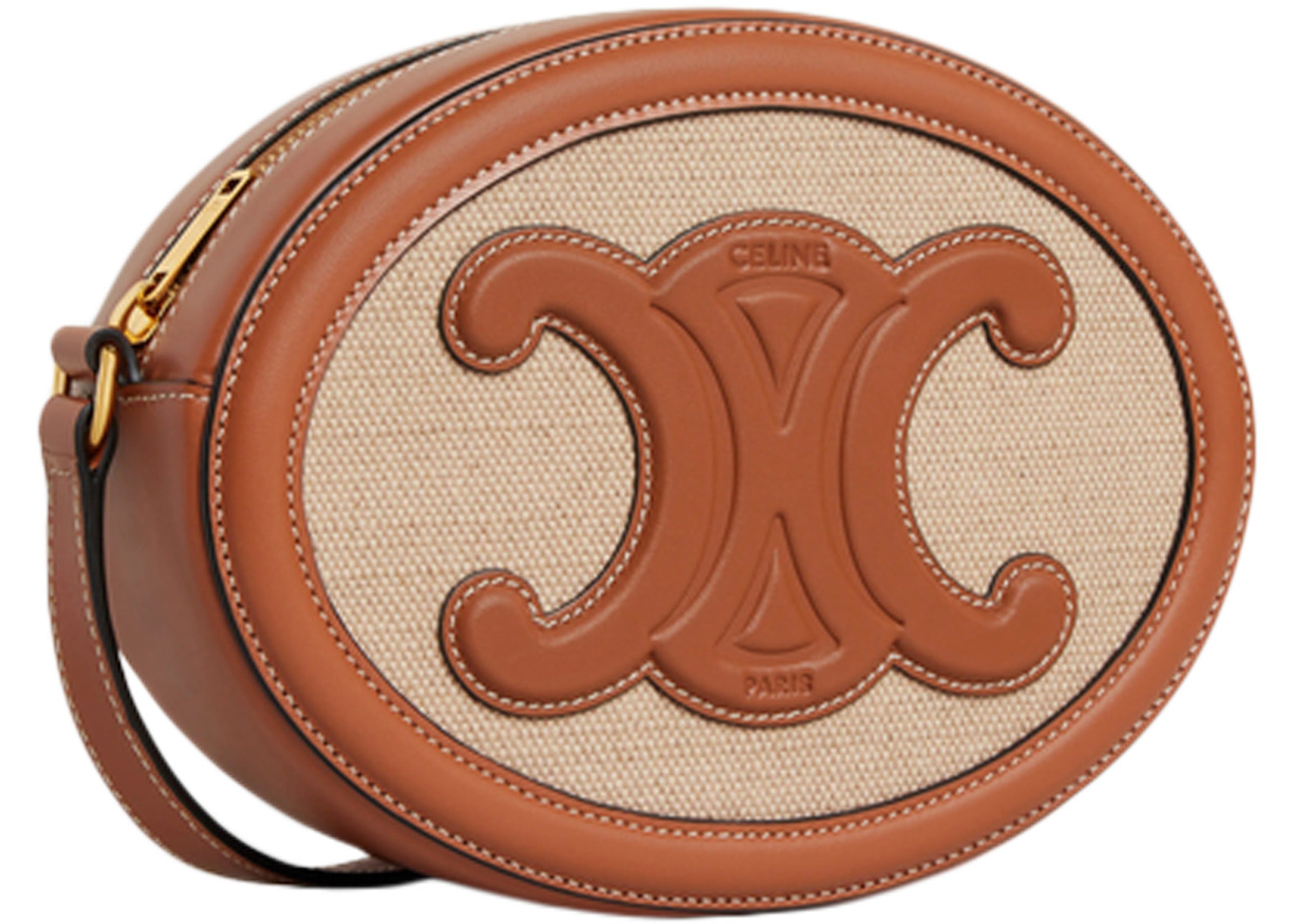 Celine Crossbody Oval Cuir Purse Triomphe Embroidery Natural/Tan