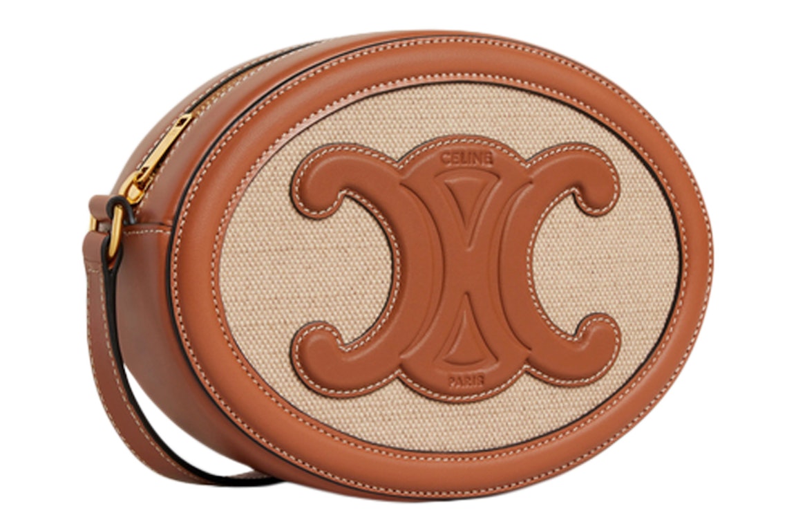 Pre-owned Celine Crossbody Oval Cuir Purse Triomphe Embroidery Natural/tan