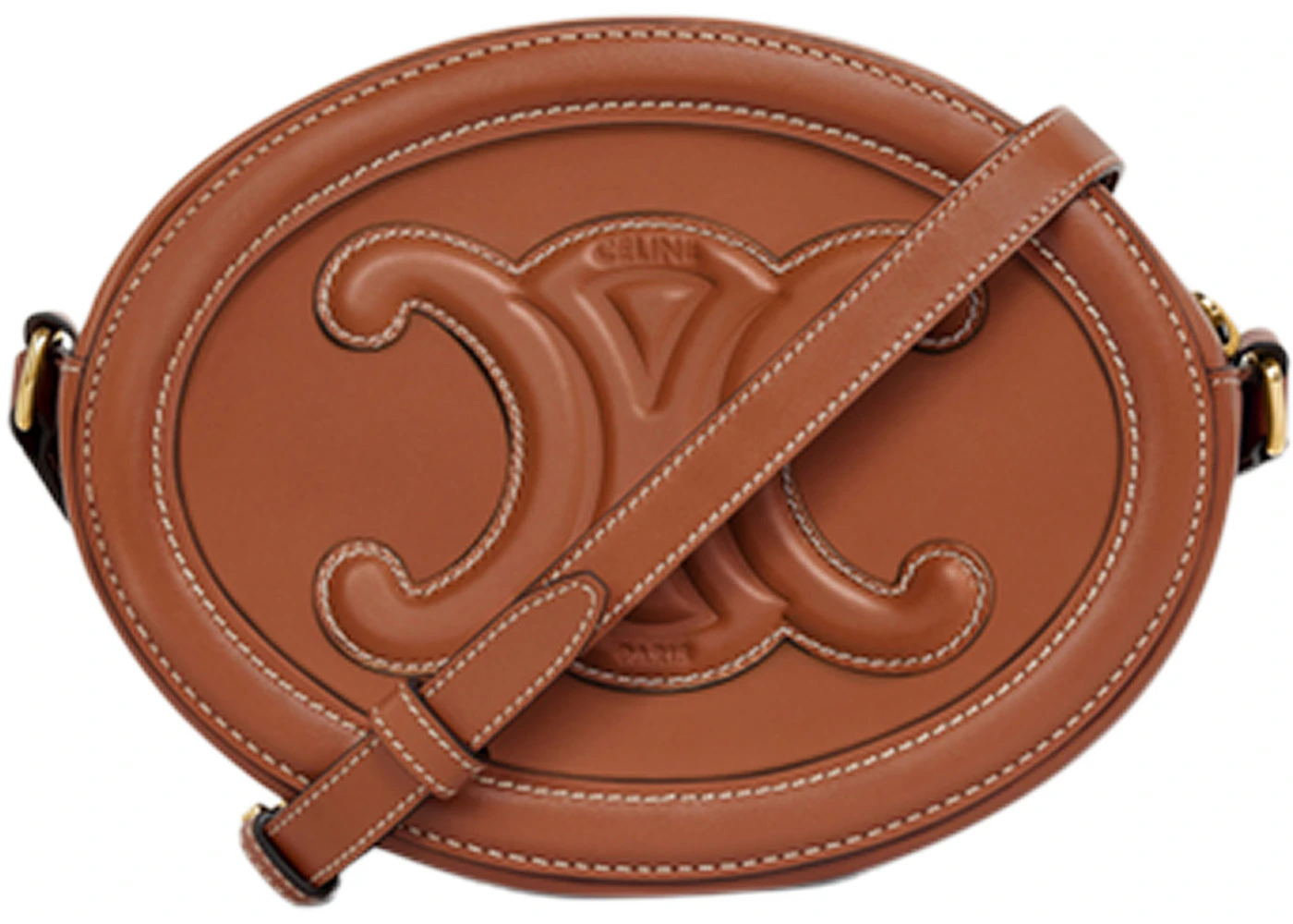 Celine Crossbody Oval Cuir Purse Triomphe Embroidery Tan in Smooth ...