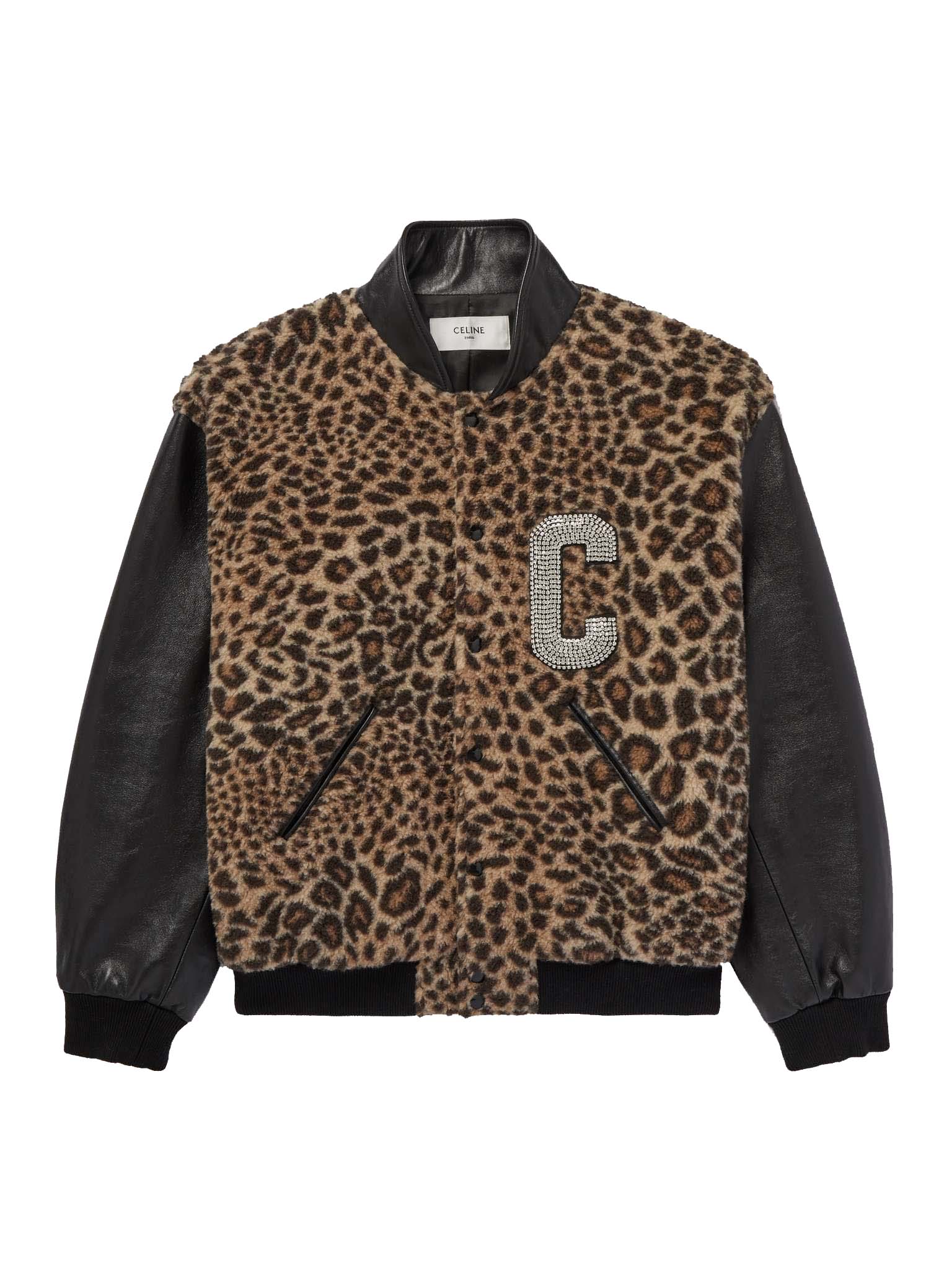 Celine Crystal-Embellished Leopard-Print Bomber Jacket Brown
