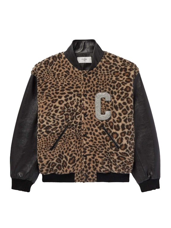 Pre-owned Celine Crystal-embellished Leopard-print Bomber Jacket Brown