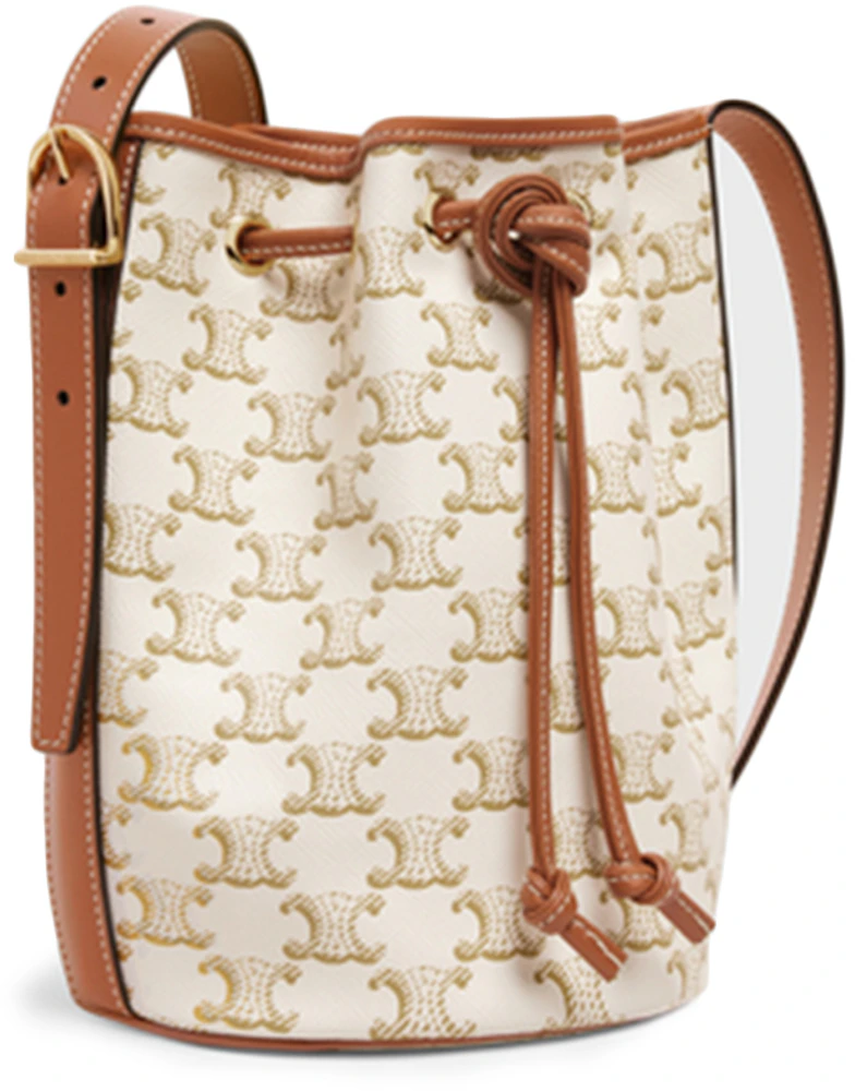 Celine Small Bucket Triomphe Canvas Tan Calfskin – Coco Approved