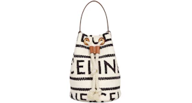 Celine Teen Drawstring In Textile With Celine All-Over and Calfskin White/Black