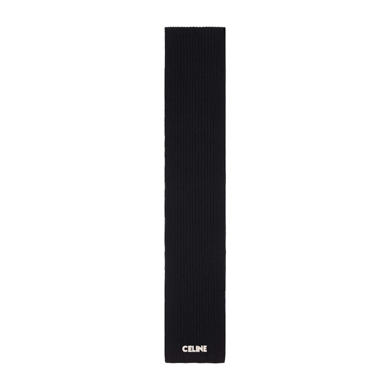 Pre-owned Celine Men's Embroidered Scarf In Ribbed Wool In Black