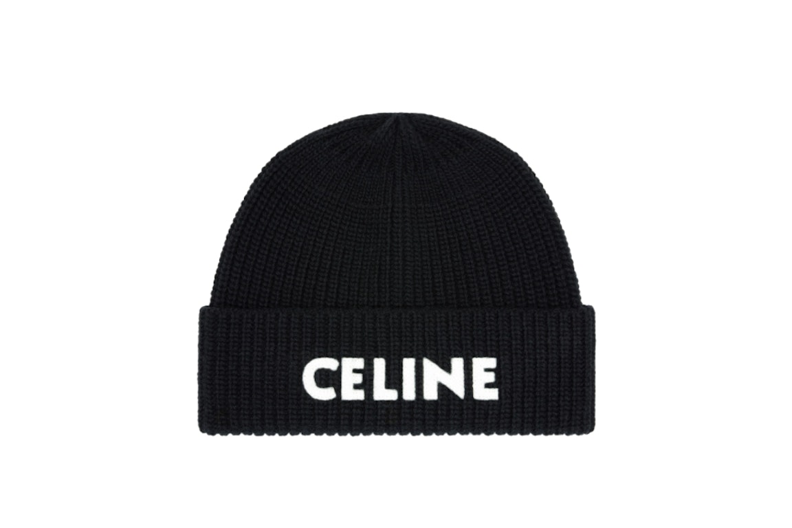 Pre-owned Celine Embroidered Knit Wool Beanie Black