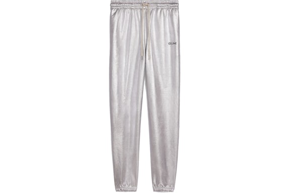 Celine Embroidered Track Pants In Cotton Fleece Silver