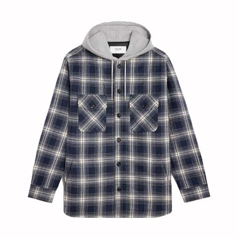 CELINE HOMME Logo-Print Cotton Jersey-Trimmed Padded Checked