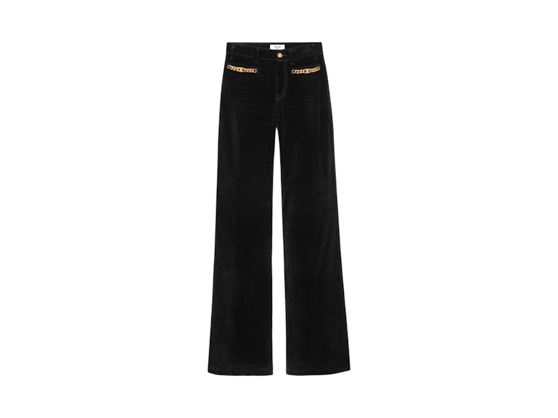 Pre-owned Celine Women's Jane Lowrise Flare Triomphe Gourmette Chains In Velvet Jeans In Black