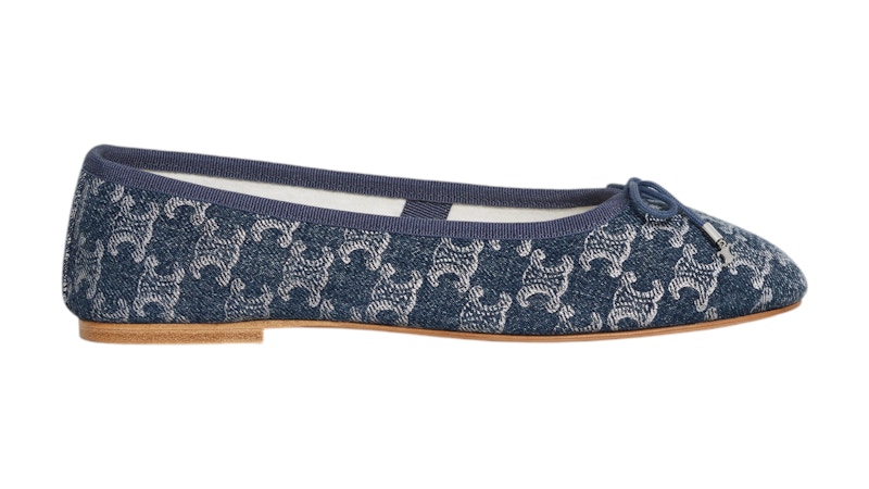 Pre-owned Celine Women's Les Ballerines With Triomphe Laces In Triomphe Stamped Denim Sneakers In Blue/ In Multi