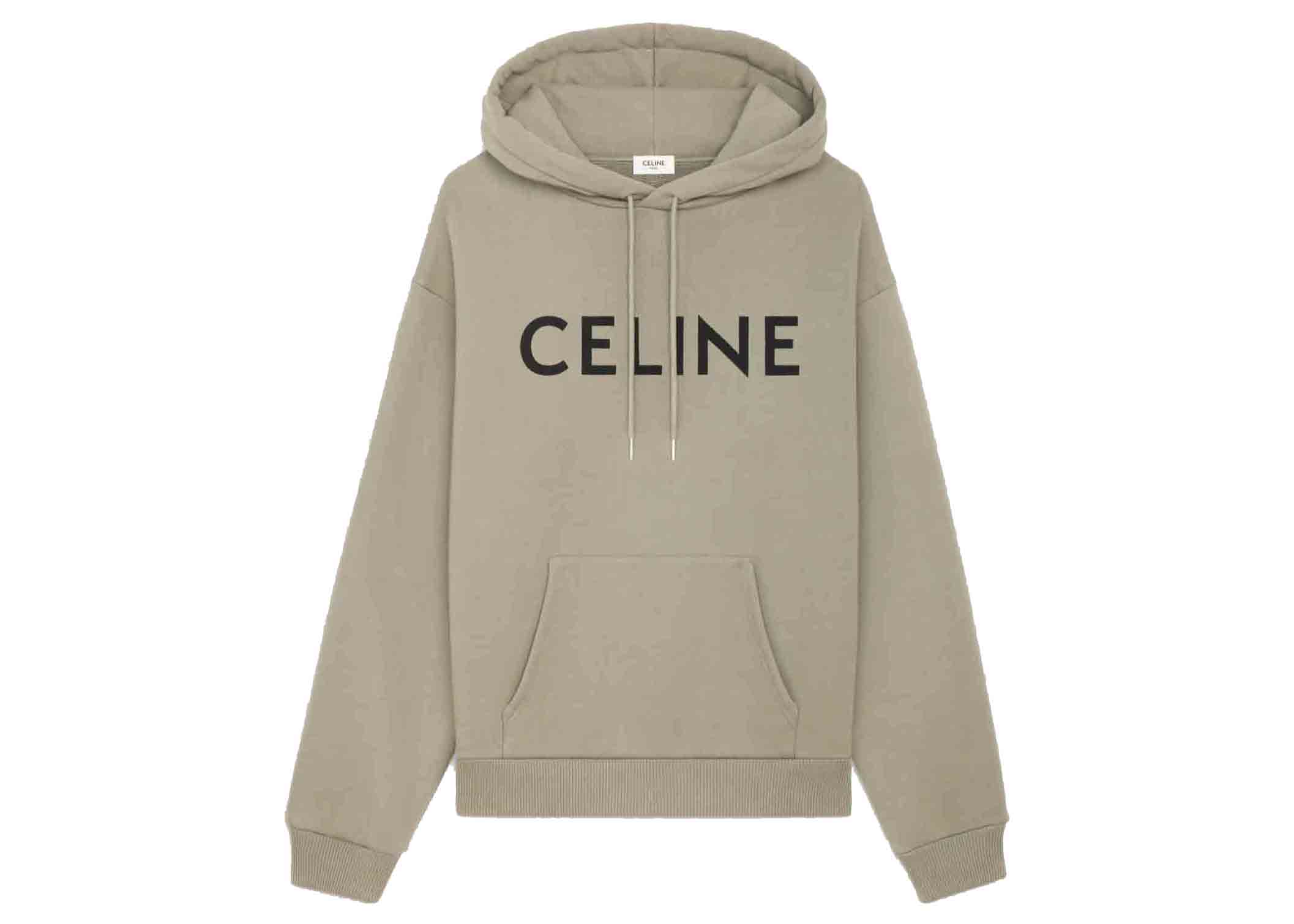 Celine Loose Celine Print Hoodie in Cotton Fleece Khaki/Black ...