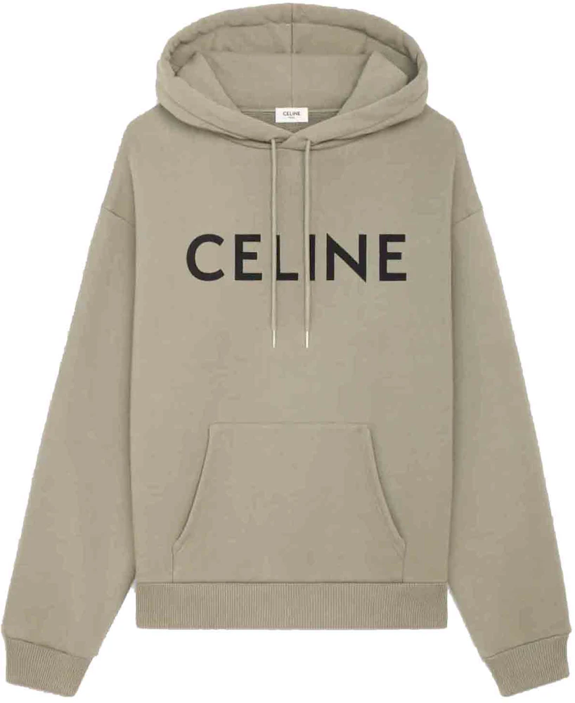 Celine Loose Celine Print Hoodie in Cotton Fleece Khaki/Black Men's - US