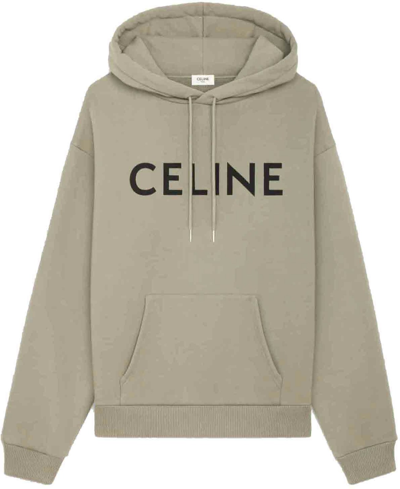 Celine Loose Celine Print Hoodie in Cotton Fleece Khaki/Black
