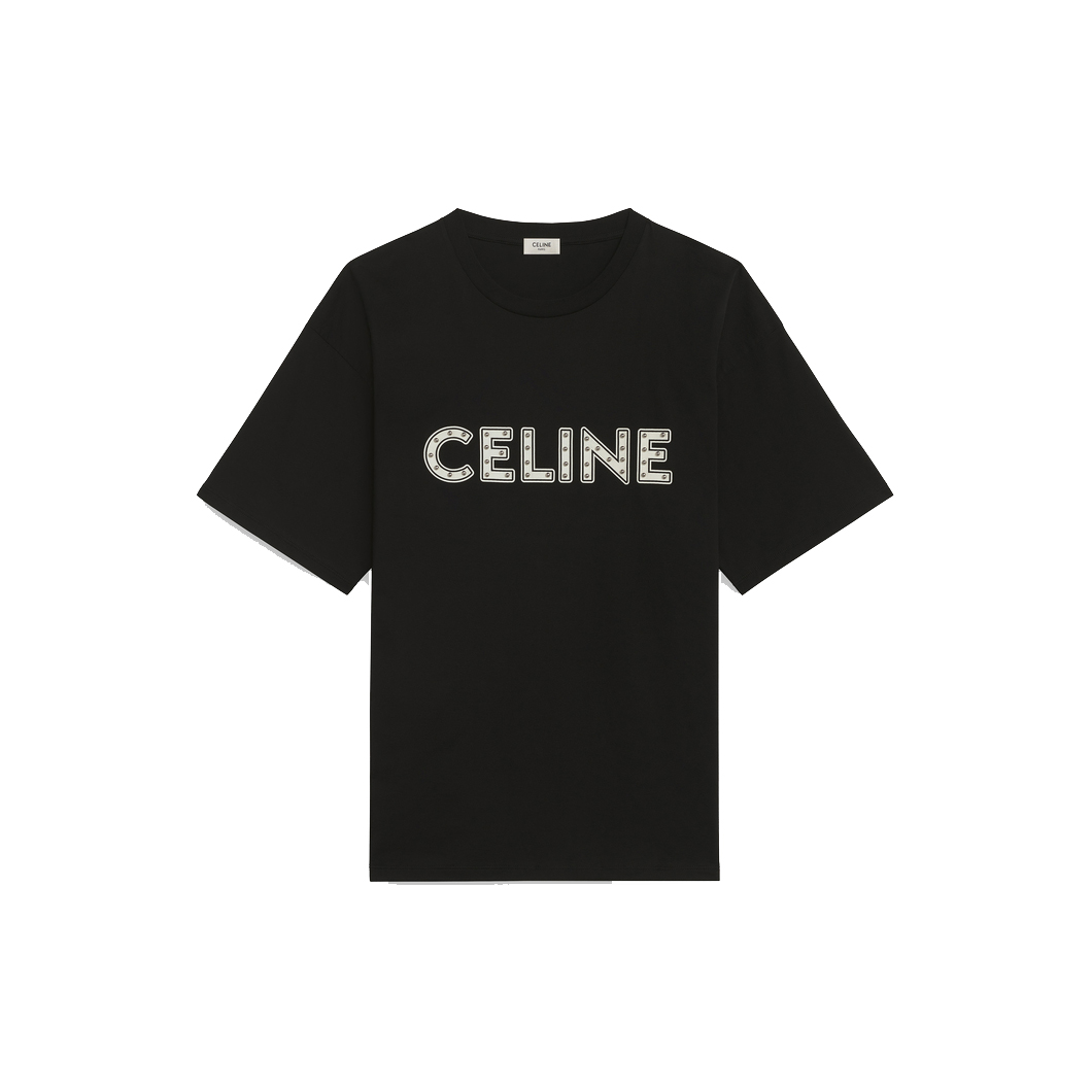 Celine Loose Cotton T-Shirt with Studs Black/White Men's - US