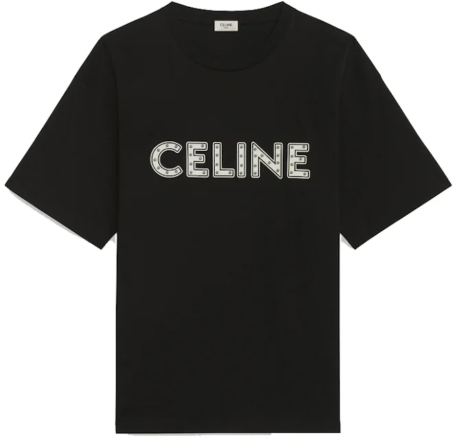 Celine Loose Cotton T-Shirt with Studs Black/White