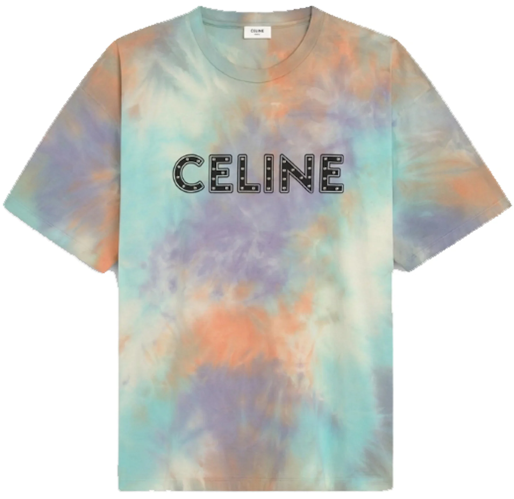 Celine Loose Cotton T-Shirt with Studs Multicolor Men's - US
